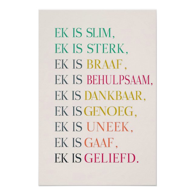I Am Enough Affirmation Poster (Dutch) (Front)