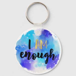 I Am Enough Blue Watercolor Spiritual Text Key Ring
