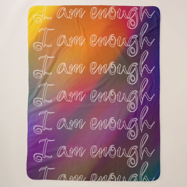 I Am Enough Pastel Rainbow Cursive Affirmation Sherpa Blanket (Front)