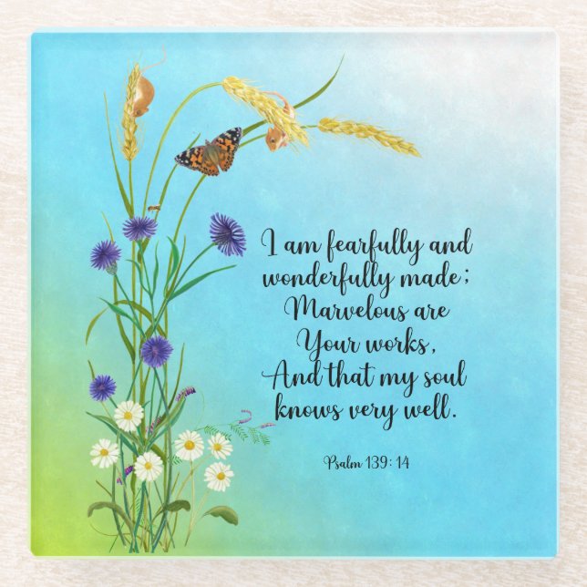 I am fearfully and wonderfully made glass coaster (Front)