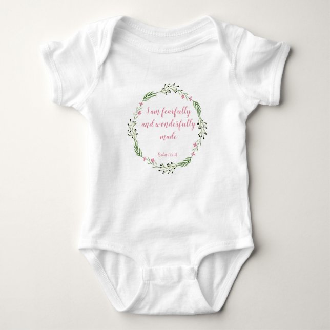 I am fearfully & wonderfully made | Pink Wreath Baby Bodysuit (Front)