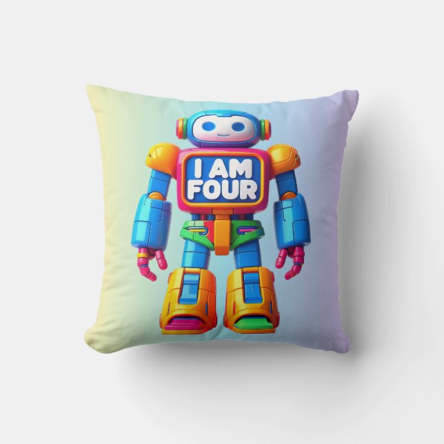 I Am Four Robot for Kids 4th Birthday Tech Robotic Cushion (Front)