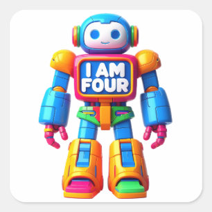 I Am Four Robot for Kids 4th Birthday Tech Robotic Square Sticker
