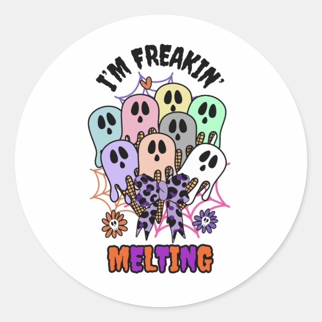 I am freakin' melting Halloween Ice cream Ghosts  Classic Round Sticker (Front)