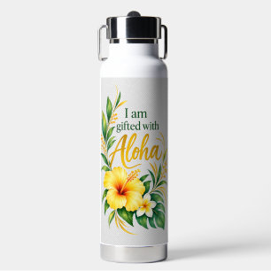 I Am Gifted W/Aloha Yellow Hibiscus Water Bottle