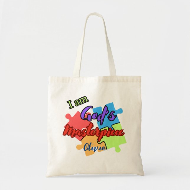  "I Am God's Masterpiece" personalised tote bag (Front)