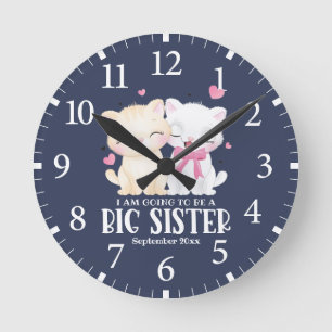 I Am Going To Be A Big Sister Baby Announcement Round Clock
