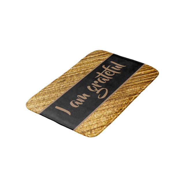 I am Grateful Bath Mat Gold Brown Modern Design (Angled)