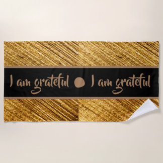 I am Grateful Beach Towel Gold Brown Modern
