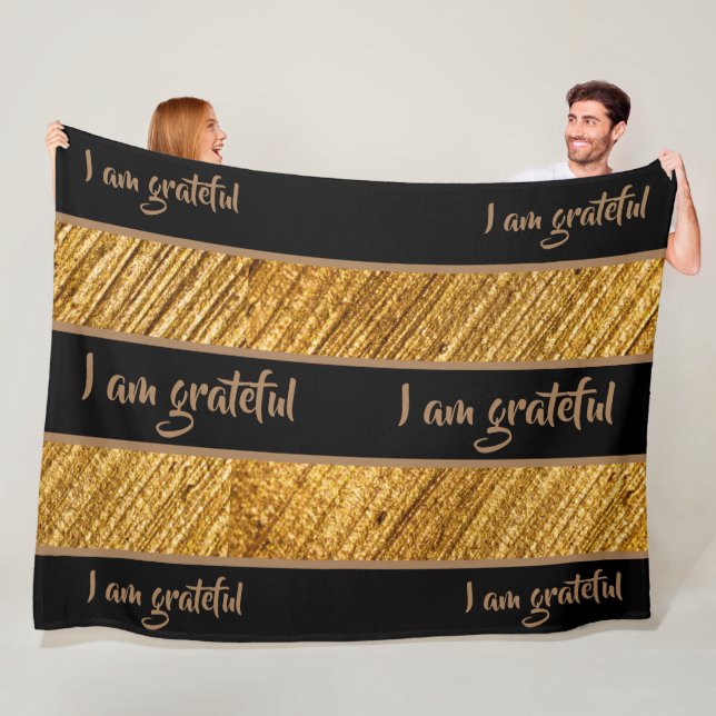 I am Grateful Fleece Blanket Gold Brown Modern (In Situ)