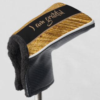 I am Grateful Golf Head Cover Gold Brown Design