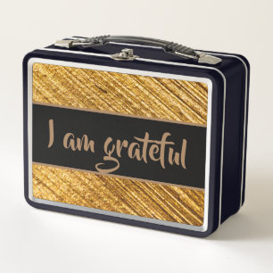 I am Grateful Metal Lunchbox Gold Brown Modern