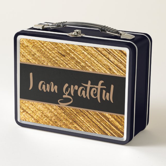 I am Grateful Metal Lunchbox Gold Brown Modern (Front)