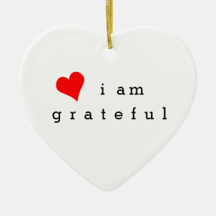 I Am Grateful Red Heart Gratitude Reminder Ceramic Tree Decoration