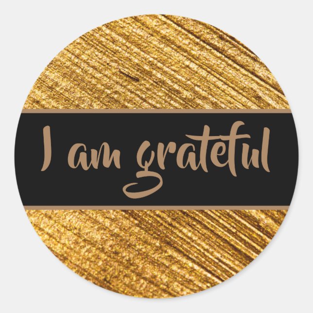 I am Grateful Sticker Gold Brown Modern Abstract (Front)