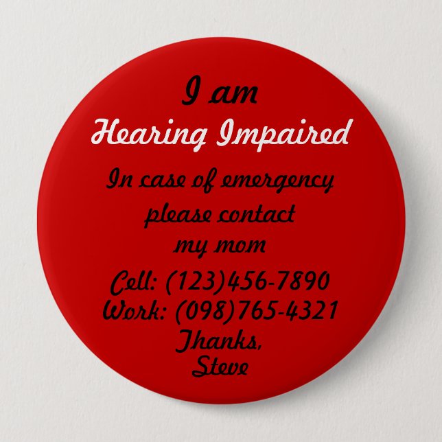 I am Hearing Impaired Button (Front)