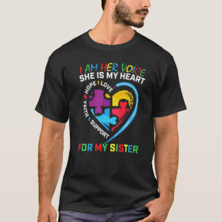 I Am Her Voice She Is My Heart Blue Autism Awarene T-Shirt