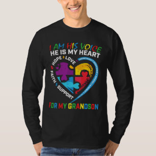 I Am His Voice Grandson Autism Awareness Grandma B T-Shirt
