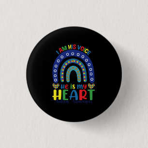 I Am His Voice He Is My Heart Autism Awareness 3 Cm Round Badge