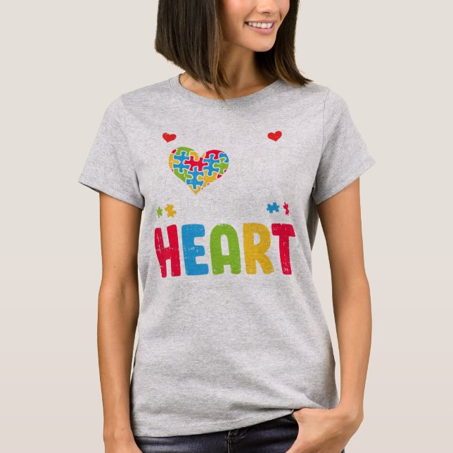 I Am His Voice He Is My Heart Autism Awareness Aut T-Shirt (Front)
