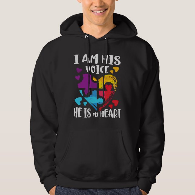 I Am His Voice He Is My Heart Autism Awareness Hoodie (Front)