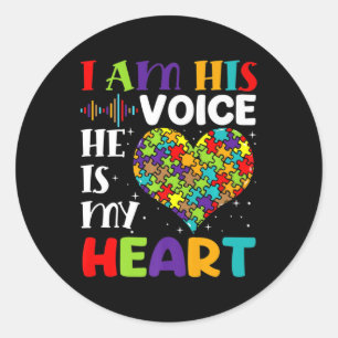 I Am His Voice He Is My Heart Autism Awareness Mum Classic Round Sticker