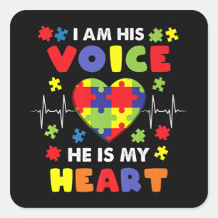 I Am His Voice He Is My Heart Autism Awareness Pre Square Sticker