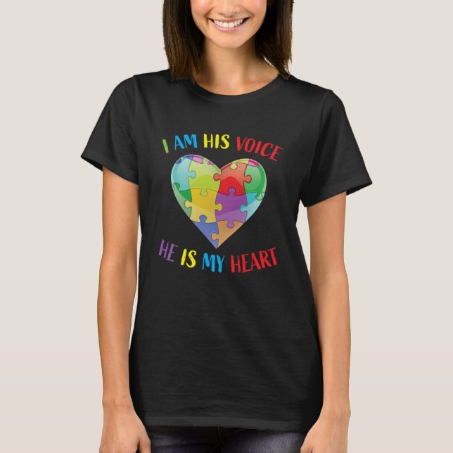 I Am His Voice He Is My Heart Autism Awareness Pro T-Shirt (Front)