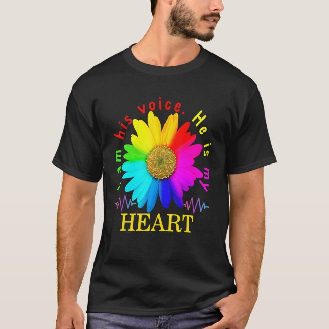 I Am His Voice He Is My Heart Autism Awareness  Ra T-Shirt (Front)