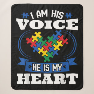 I Am His Voice He Is My Heart Autism Awareness Son Sherpa Blanket
