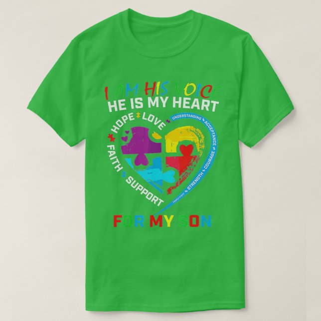 I Am His Voice He Is My Heart Autism Awareness Son T-Shirt (Design Front)