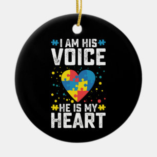 I Am His Voice He Is My Heart Autism Mum Dad Ceramic Tree Decoration