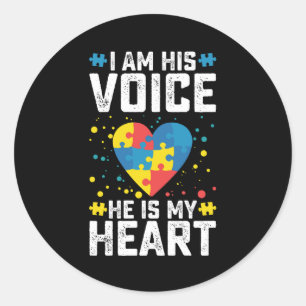 I Am His Voice He Is My Heart Autism Mum Dad Classic Round Sticker