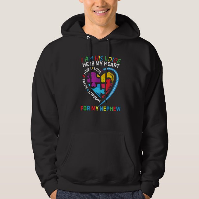 I Am His Voice He Is My Heart Blue Autism Awarenes Hoodie (Front)