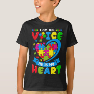 I Am His Voice He Is My Heart Love Autism Awarenes T-Shirt