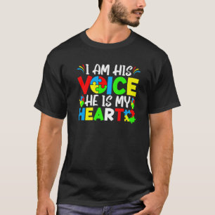 I Am His Voice He Is My Heart Proud Mum Autism Awa T-Shirt
