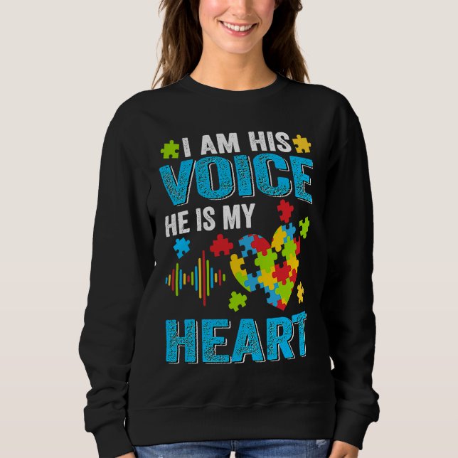 I Am His Voice He Is My Heart Puzzle Autism Awaren Sweatshirt (Front)