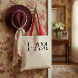 I am Loved, Chosen, Worthy, Victorious, Enough Tote Bag<br><div class="desc">This design features the powerful affirmation “I AM” followed by a series of uplifting words: Loved,  Chosen,  Worthy,  Victorious,  Enough.
Red hearts separate each word,  adding a touch of love and warmth.</div>