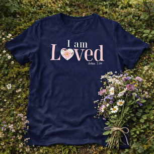 I Am Loved John 3:16  Floral Heart Christian Tri-Blend Shirt