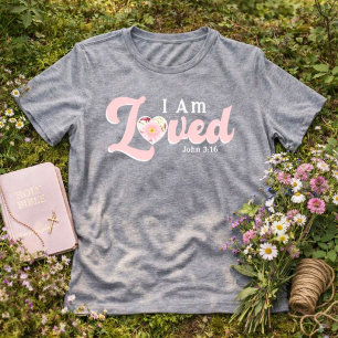 I Am Loved John 3:16  Valentine Floral Heart Faith Tri-Blend Shirt
