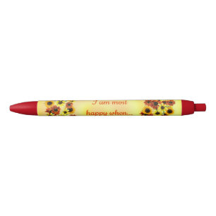 I am most happy when, sunflower wreathe pens