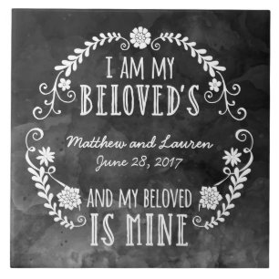 I Am My Beloved's, Wedding Black Watercolor Tile