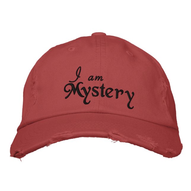 I Am Mystery Quote Black Rustic Red Cool Embroidered Hat (Front)
