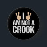 I Am Not A Crook Funny Richard Nixon Quote 6 Cm Round Badge<br><div class="desc">This funny vintage political humour features the famous quote by Richard Nixon. Hilarious politics gift for someone who likes history and learning from our mistakes. Impeach all crooks!</div>
