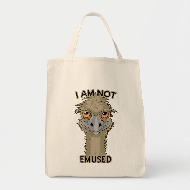 I Am Not Amused Funny Emu Pun Tote Bag (Front)