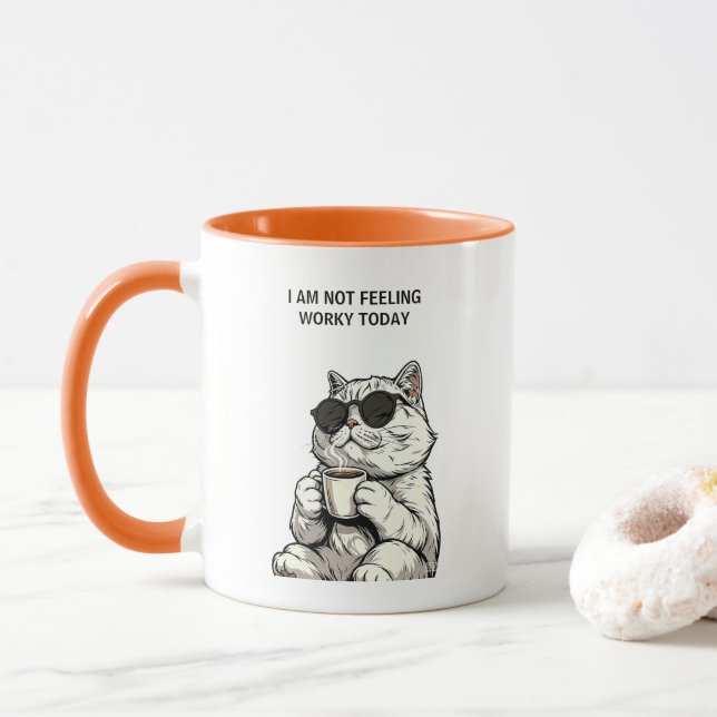 I Am Not Feeling Worky Today Cool Coffee Cat Best  Mug (With Donut)