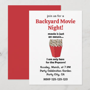 I am Only Here For The Popcorn Funny Movie Night  Invitation