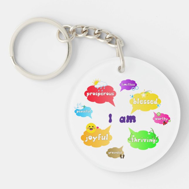 I Am Positive Affirmations Words Self Love Key Ring (Front)