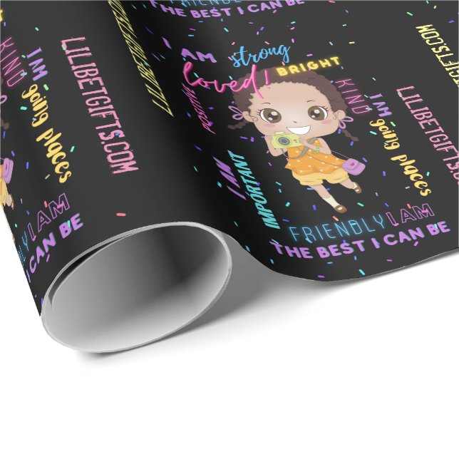I AM - Positive Black Brown Girl Affirmations Wrapping Paper (Roll Corner)