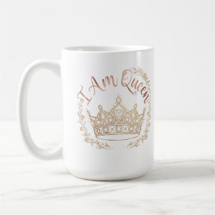 I Am Queen Rose Gold Crown Floral Wreath Mug